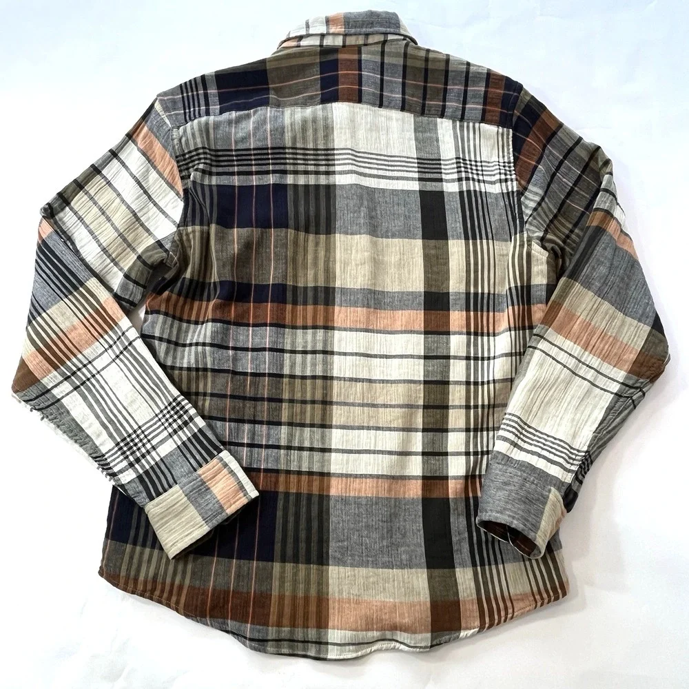 Banana Republic Untucked Shirt Sz M Mens Plaid Slim Fit Double Weave Button‎ Up